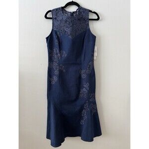 TERI JON Women's Fit and Flare Blue Cocktail Dress with Lace Floral Detail Sz 12